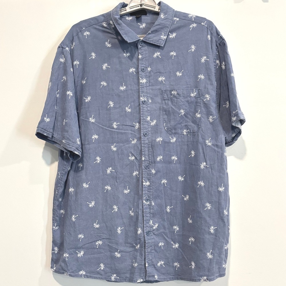 Magaschoni Man Mens Button Up XL Linen Blend Palm‎ Tree Tropical Beach 21159